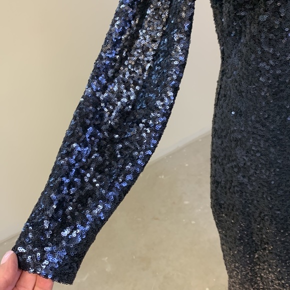 Monsoon Sequins Ombré Navy Blue V-Neck Long Sleeve Midi Cocktail Dress, Size M - Picture 8 of 17